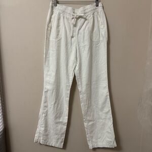CATO (M) white linen blend stretch drawstring coastal beach pants